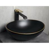 Kerra - Vasque à poser ovale en céramique formoza noir liseré or 41.5 x 33.5 cm - Noir