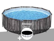 Kit piscine tubulaire ronde Bestway Steel Pro Max décor bois 3,66 x 1,00 m + Bâche de protection