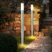 Lampadaire d'extérieur lampe de jardin éclairage de chemin 2x borne lumineuse à douille argent, 1x E27, DxH 13,1 x 110 cm, lot de 2