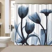 Légant Tulipe Bleu Fleur Polyester Tissu Rideau De