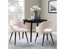 Lot de 2 chaise de salle à manger scandinaves fauteuil assise rembourrée en velours pieds en métal pour cuisine salon chambre bureau, rose