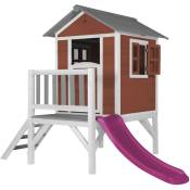 Maison Enfant Beach Lodge xl en Rouge avec Toboggan Violet Maison de Jeux en Bois ffc pour Les Enfants Maisonnette / Cabane en Bois - AXI