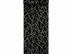 Papier peint branches de fleurs noir mat et gris -