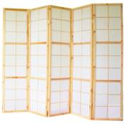 Paravent 5 panneaux pans en bois naturel et papier riz 175x220cm