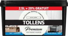 Peinture Tollens premium murs boiseries et radiateurs blanc crème mat 2 5L +20% gratuit