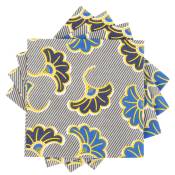 Serviettes en papier motif floral noir, bleu et jaune
