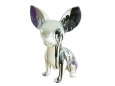 Statue chien chihuahua coulures argentées et violet