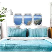 Sticker mural trompe l'oeil avion, vue du ciel, 160x60cm pour tête de lit. Décorez votre chambre avec ce magnifique sticker mural - Bleu