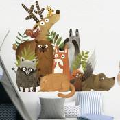 Stickers muraux animaux de la jungle de dessin animé, girafe chien vinyle plantes vertes animaux enfants papier peint décalcomanies, amovible