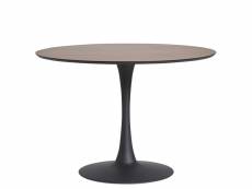 Table à manger ronde avec plateau en mdf décor noyer et pied en métal noir - diamètre 110 x hauteur 75 cm