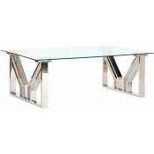 Table basse acier verre 130X70X45 acier verre chrome
