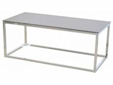 Table basse décorative au design moderne couleur chrome en métal et plaque de verre noire med05132