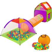 Tente de jeux enfants Avec tunnels, Igloo, 200 balles et toit amovible - multicolore