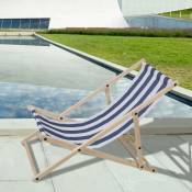 Tolletour - Chaise longue pliante Chaise de jardin en bois Chaise longue pliante Chaise de camping Plage bleu blanc