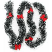 Ynkkvre - Décor de guirlande de guirlandes de Noël, guirlande de pointes blanches enneigées vert foncé avec nœuds rouges, décoration d'arbre de Noël