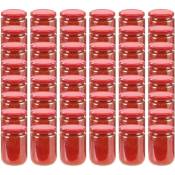 48 pcs Pots à confiture avec couvercle rouge Verre
