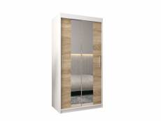 Armoire de chambre torm 1 blanc/sonoma 100 avec 2 portes coulissantes et miroir penderie (tringle) avec étagères sans tiroirs