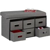 Banc de rangement avec tiroirs, 6 compartiments, rembourrage, HxLxP : 39 x 75,5 x 37 cm, entrée, pliable, gris - Relaxdays