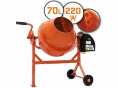 Bétonnière électrique capacité 70 litres 220 watts avec roues en acier bétonnière portable pour ciment béton mortier plâtre chape orange et noir hello