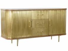 Buffet meuble de rangement en bois de manguier et laiton coloris doré - longueur 150 x hauteur 77 x profondeur 43 cm
