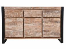 Buffet meuble de rangement en métal noir et bois d'acacia coloris naturel aspect vintage - longueur 140 x hauteur 85 x profondeur 40 cm
