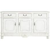 Commode, meuble de rangement en bois de pin coloris blanc vieilli - Longueur 160 x Profondeur 45 x hauteur 90 cm -PEGANE-