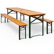 Ensemble table et bancs pliables CASARIA - 170cm - Stable - 2x banc - 1x table large en bois - Garniture de brasserie - Meubles de jardin terrasse