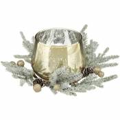 Feeric Christmas - Bougeoir Photophore en Verre doré avec couronne décorée - Argenté