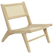 HOMCOM Fauteuil lounge relax chaise dossier assise cannage - assise profonde - structure bois hévéa - naturel