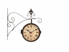 Horloge de gare ancienne double face au bon marché 16cm - fer forgé - blanc - décoration d'autrefois