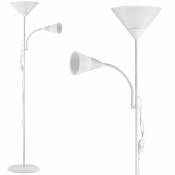 Lampadaire simple avec liseuse Alissa Noir/Blanc hauteur 175 cm Lampe orientable sur pied Éclairage intérieur salon bureau Blanc