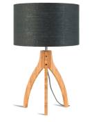 Lampe de table bambou abat-jour lin gris fonc√©,