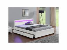 Lit enfield - structure de lit en pu blanc avec rangements et led intégrées - 160x200 cm