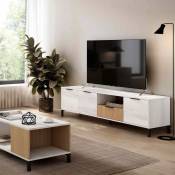 Lúzete - meuble tv 1 tiroir 3 portes blanc nordique/hêtre arabella
