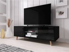 Meuble banc TV - 140 cm - Noir mat / Noir brillant - Style scandinave Sweden