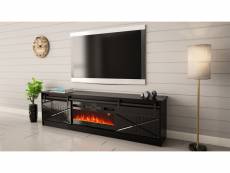Meuble tv 200x57x35 cm noir brillant grange avec cheminée chauffante intégrée meuble hi-fi à poser