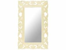 Miroir sculpté à la main | miroir déco pour salle de bain salon chambre ou dressing blanc 80x50 cm bois de manguier massif meuble pro frco63878