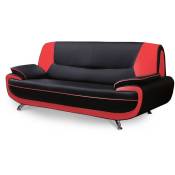Muza - Canapé design 3 places en simili cuir noir et rouge - Noir
