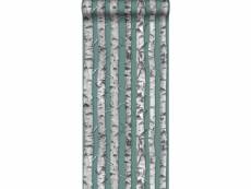 Papier peint troncs de bouleau vieux vert grisé et gris chaud clair - 138891 - 53 cm x 10,05 m 138891