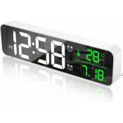Réveil Numérique, Horloge Murale Réveil Matin LED Digital Miroir Grand Ecran avec Température Date, 2 Alarme, 40 Musique,5 Luminosité Variable, USB
