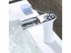 Robinet lavabo mitigeur contemporain avec bec en cascade blanc