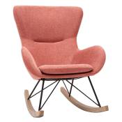 Rocking chair scandinave en tissu effet velours texturé terracotta, métal noir et bois clair eskua - Terra Cotta