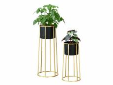Set de 2 supports de plantes ensemble pot de fleur lot cache-pot ensemble bac à fleurs vase métal tailles différentes doré noir [en.casa]