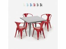 Table 80x80 + 4 chaises en acier style tolix cuisine bar restaurant century