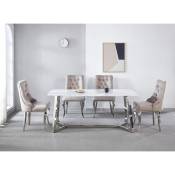 Table à manger rectangulaire design effet marbre blanc et argenté johanna - blanc