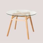 Table à manger ronde en verre et bois de hêtre Scand