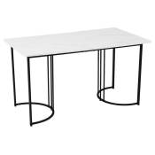 Table à manger, structure en métal noir avec pieds réglables, plateau blanc, 140x80x75cm