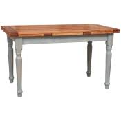 Table à rallonge champêtre en bois massif de tilleul massif, cadre gris antique, plateau fini naturel