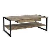 Table basse 110 cm 1 tiroir décor bois recyclé et métal noir - apache