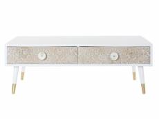 Table basse en bois de sapin coloris blanc et naturel - longueur 120 x profondeur 65 x hauteur 42 cm